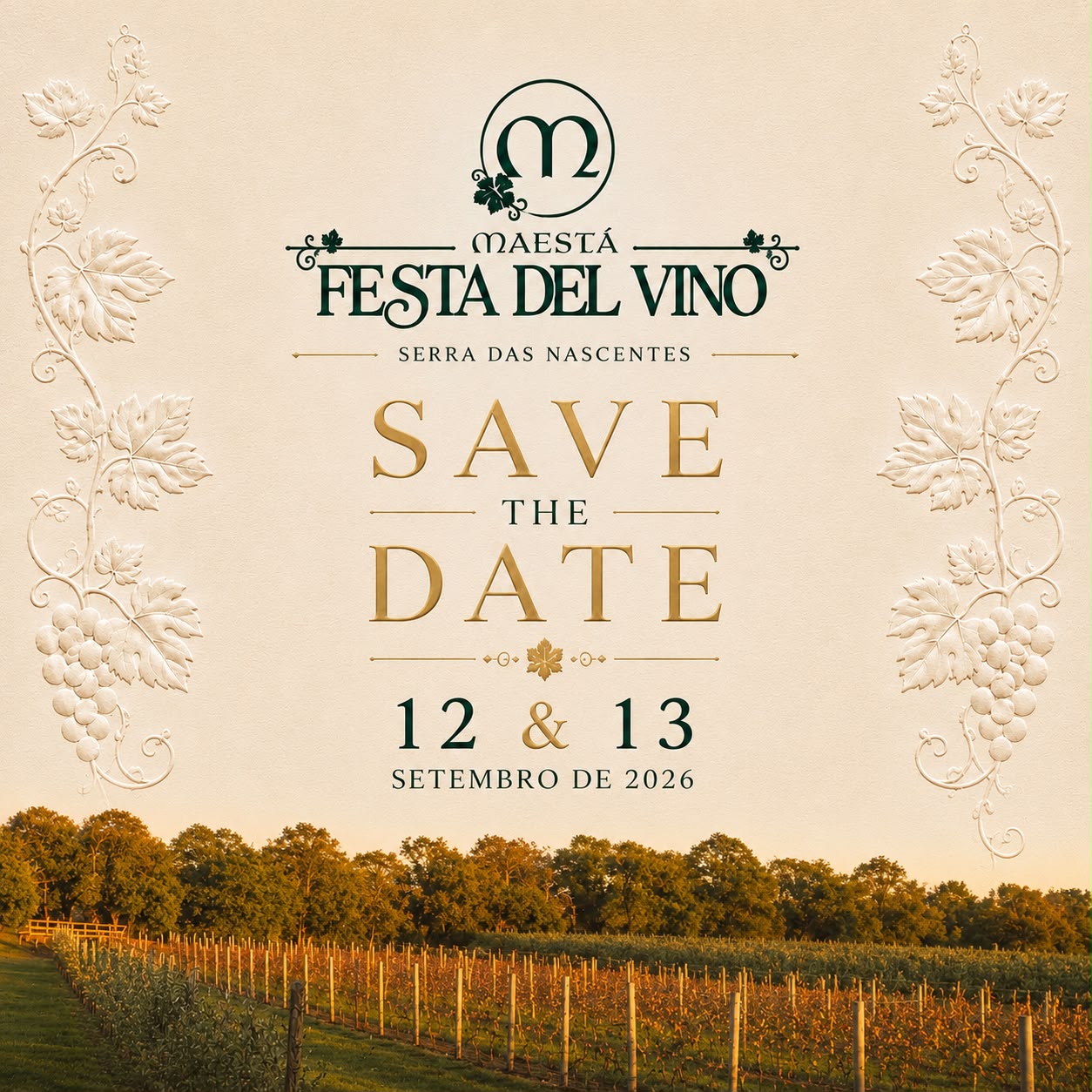 Save the date da Maestá Festa del Vino, 12 e 13 de setembro de 2026
